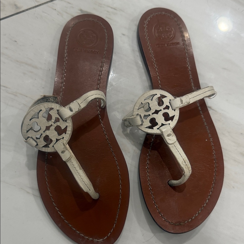 Tory Burch White and Brown Sandals